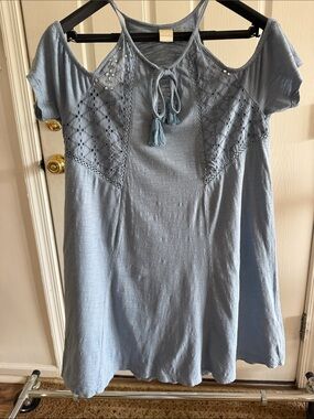 Roxy Pale Blue Cold-Shoulder Tassel Tunic